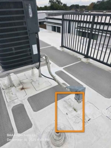 Rooftop HVAC condenser missing a required local electrical disconnect observed during a final new-construction inspection in Central Florida.
